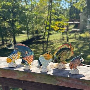 Colorful Fish Figurine Set. Vintage Lake House Beach Decor